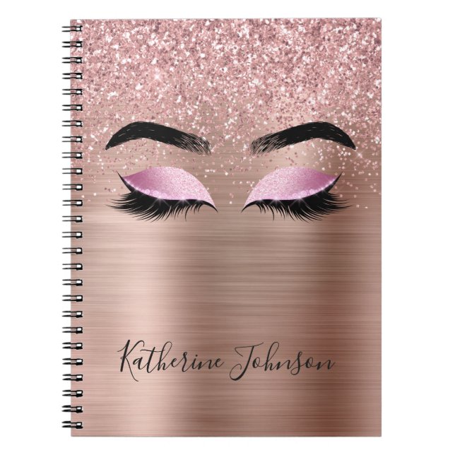 Caderno Espiral Glam Rosa Dourado Glitter Beauhes Monograma (Frente)