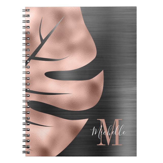 Caderno Espiral Glam Rosa Dourado Preto Metálico (Frente)