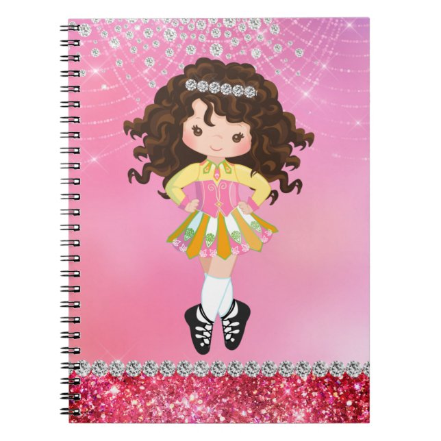 Caderno Espiral Glam-Rosa Personalizado - Rapariga Irlandesa Dança (Frente)