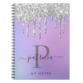 Caderno Espiral Glam Silver Glitter Drives Monograma Elegante
