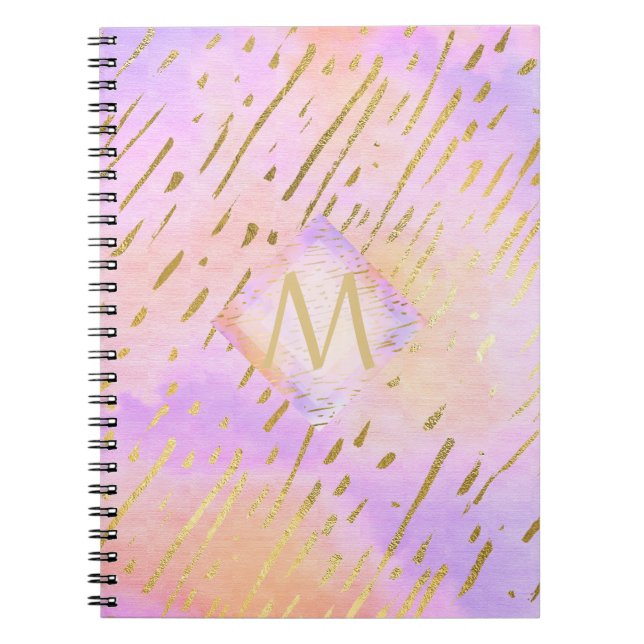 Caderno Espiral Glama de Impressão Dourada Rosa Brilhante bonito (Frente)