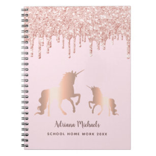 Caderno Espiral Glama de monograma cor-de-rosa com rosa de Unicorn