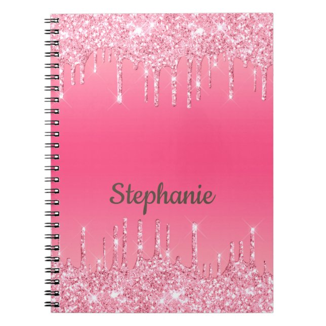 Caderno Espiral Glama de tendências da Glitter de Coleta Rosa Pers (Frente)