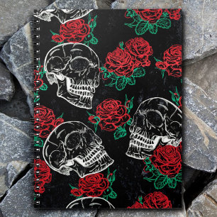 Caderno Espiral Glama do Crânio do Açúcar Rosa vermelha moder
