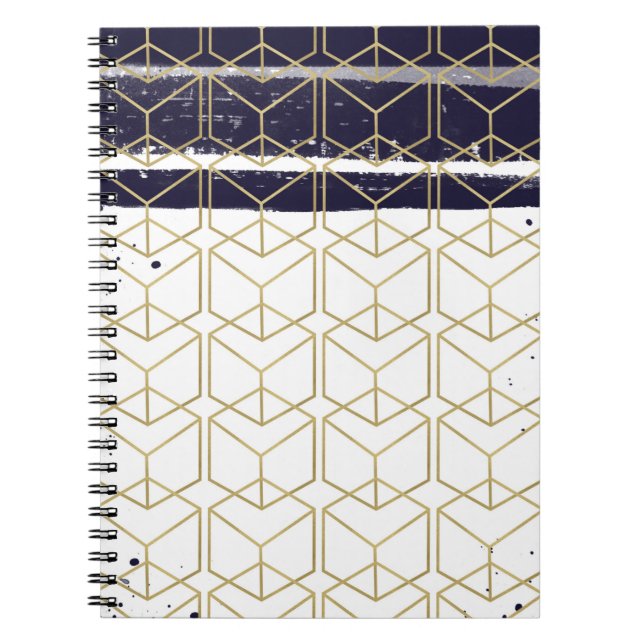 Caderno Espiral Glama Geométrico Dourado Azul de Hexagão Marinho M (Frente)