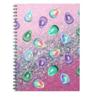 Caderno Espiral Glama Glitter Coletor Púrpura, Cor-de-Ovo Rosa, P