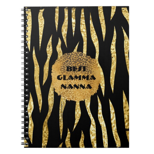 Caderno Espiral Glamorosa vovó Dourada Black Animal Imprime mães D (Frente)