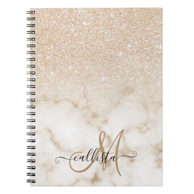 Caderno Espiral Glamoroso Ombro Dourado de Gradiente de Mármore Br (Frente)