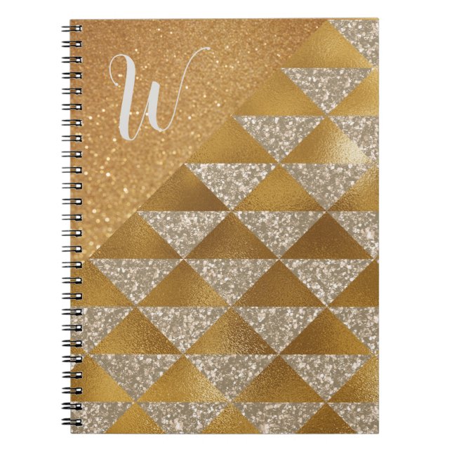 Caderno Espiral Glicma do monograma de glúteo prateado Dourado Ele (Frente)