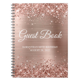 Caderno Espiral Gliter Rosa Gold Foil 80 de Aniversário Guestbook