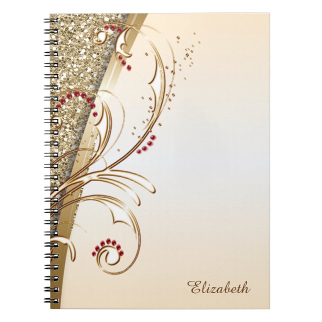 Caderno Espiral Gliteria Dourada Elegante - Personalizada (Frente)