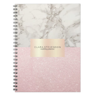 Caderno Espiral Glitor de ouro e mármore branco, bonito e elegant