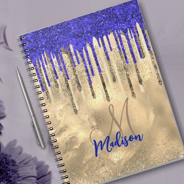 Caderno Espiral Glitter azul-real-glitter glitter gira monograma (Criador carregado)