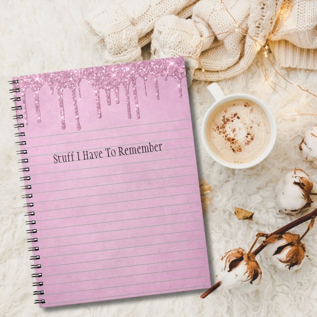 Caderno Espiral Glitter Brilhante Rosa, Girassol Personalizado (Pink Dripping Glitter Personalized Notebook)