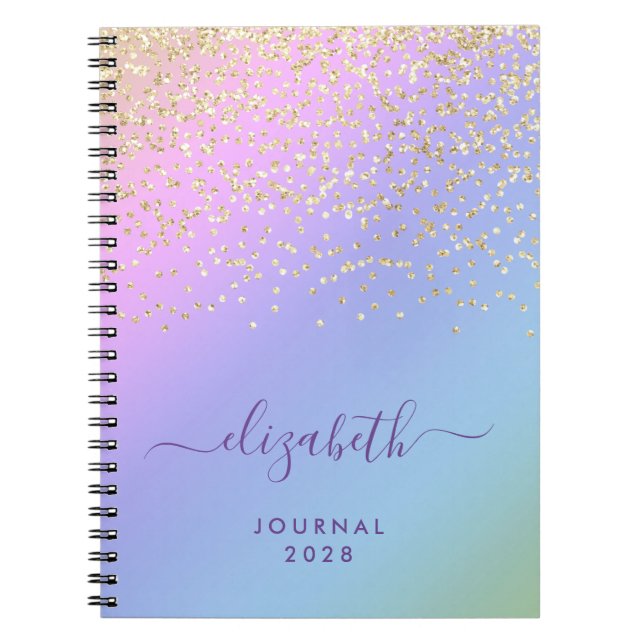 Caderno Espiral Glitter Confetti, Glitter Dourado, Personalizado A (Frente)