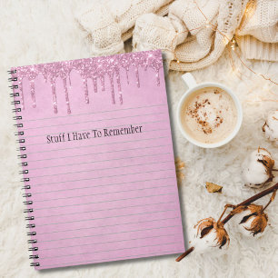 Caderno Espiral Glitter Cor-de-rosa Gotejando Feminino Personaliza