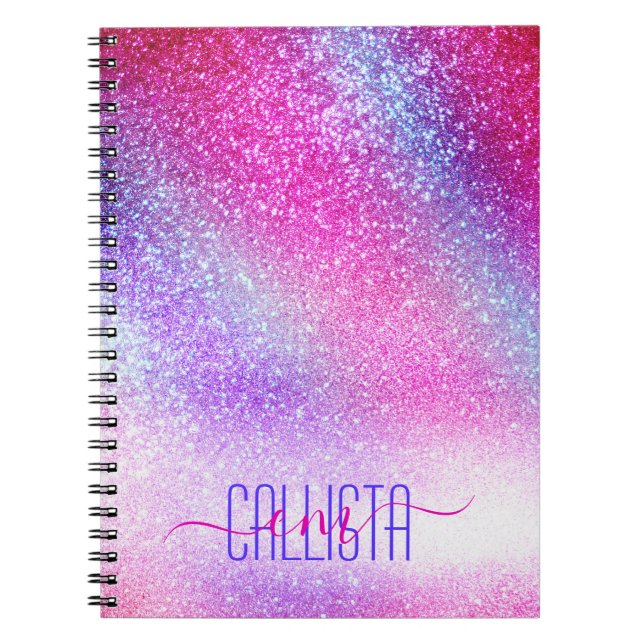 Caderno Espiral Glitter da Nebulosa Púrpura Majestosa Rosa (Frente)