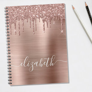 Caderno Espiral Glitter de Discagem Dourada de rosa Personalizado