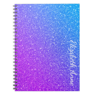 Caderno Espiral Glitter de Gradiente Chic Personalizado com Nome