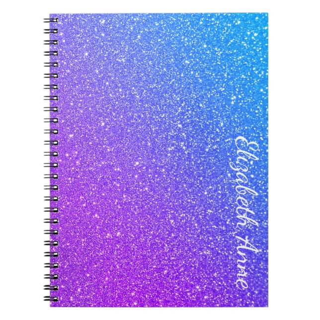 Caderno Espiral Glitter de Gradiente Chic Personalizado com Nome (Frente)