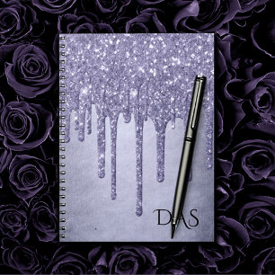 Caderno Espiral Glitter De Grelha Monograma roxo Lavanda