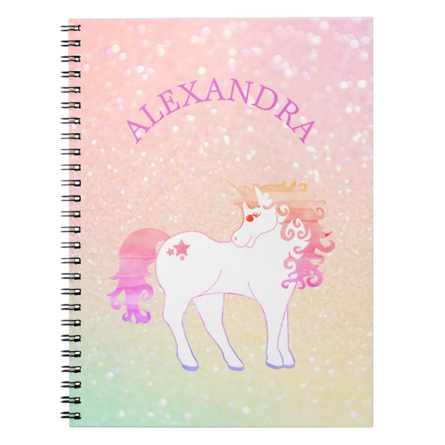 Caderno Espiral Glitter de Unicórnio Rosa Fofo Personalizado (Frente)