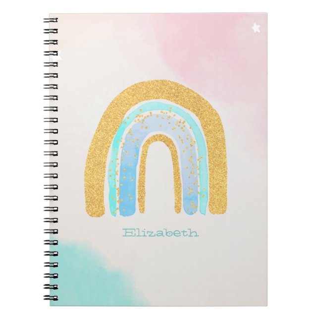 Caderno Espiral Glitter Dourado de Aquarela Travesseiro decorativo (Frente)