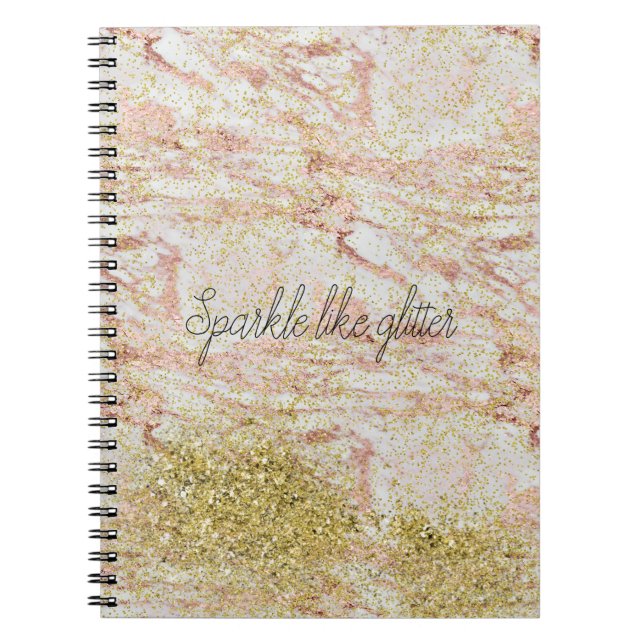 Caderno Espiral Glitter Dourado de Confetti Faux Marble Rosa (Frente)