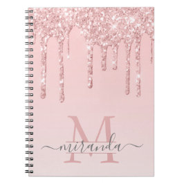 Caderno Espiral Glitter Dourado Girly Rosa Monograma Glitter