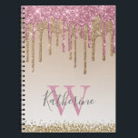 Caderno Espiral Glitter Dourado Girly Rosa Monograma Glitter<br><div class="desc">O brilho rosa ouro moderno e feminino pingava no notebook espiral em espiral de fundo ombre branco e dourado. Este design apresenta ouro rosa-claro-claro e ouro-branco-escuro e brilho amarelo-escuro brilho brilhante sobre o fundo branco-dourado e marrom com nome e modelo de texto monograma. Na borda do confete dourado. Um presente...</div>