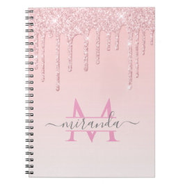 Caderno Espiral Glitter Dourado Girly Rosa Monograma Glitter