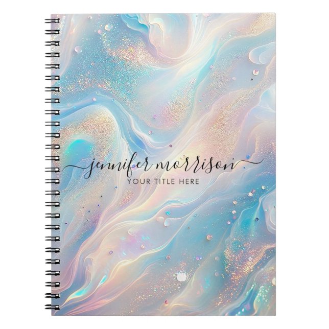 Caderno Espiral Glitter Dourado Oculográfico Azul Personalizado (Frente)