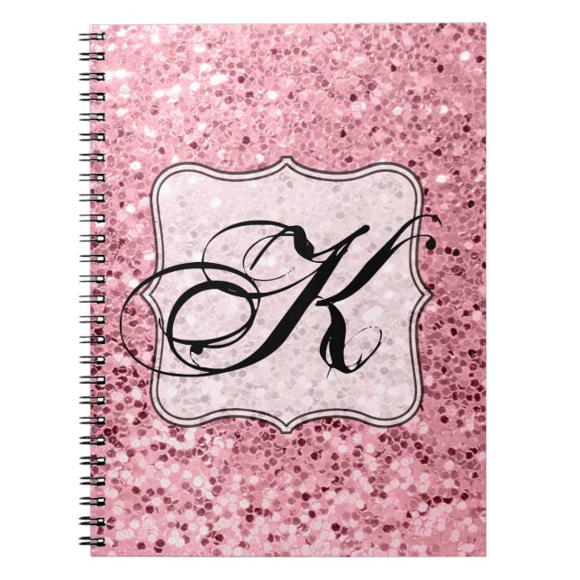 Caderno Espiral Glitter Dourado Rosa do Livro de Notas Personaliza (Frente)