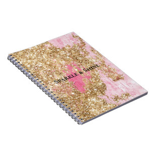 Caderno Espiral Glitter Dourado Rosa Menino