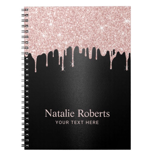 Caderno Espiral Glitter Dourado Rosa moderno reduz salão de beleza (Frente)