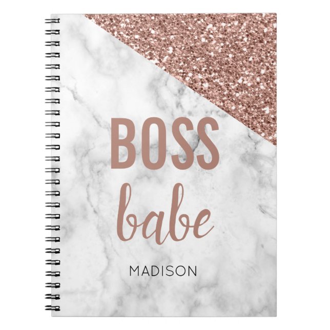 Caderno Espiral Glitter Dourado Rosa personalizado | Marble Boss B (Frente)