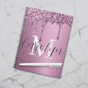 Caderno Espiral Glitter Dripe Rosa Blush Girly Pink Nome do Monogr