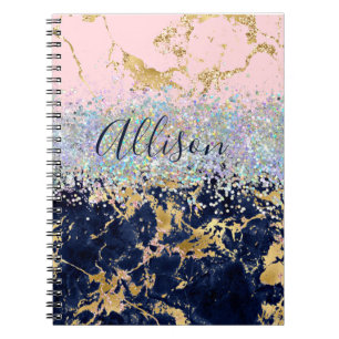 Caderno Espiral Glitter e mármore personalizados