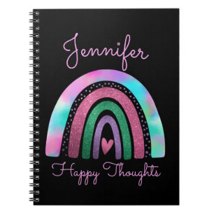 Caderno Espiral Glitter e Raparigas Cardíacas Rosa Arco-Íris Perso