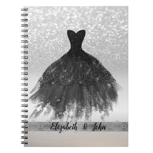 Caderno Espiral Glitter Elegante, Vestido Preto (Frente)