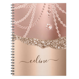 Caderno Espiral Glitter Girly Chich Elegant Sparkle rosa Dourado