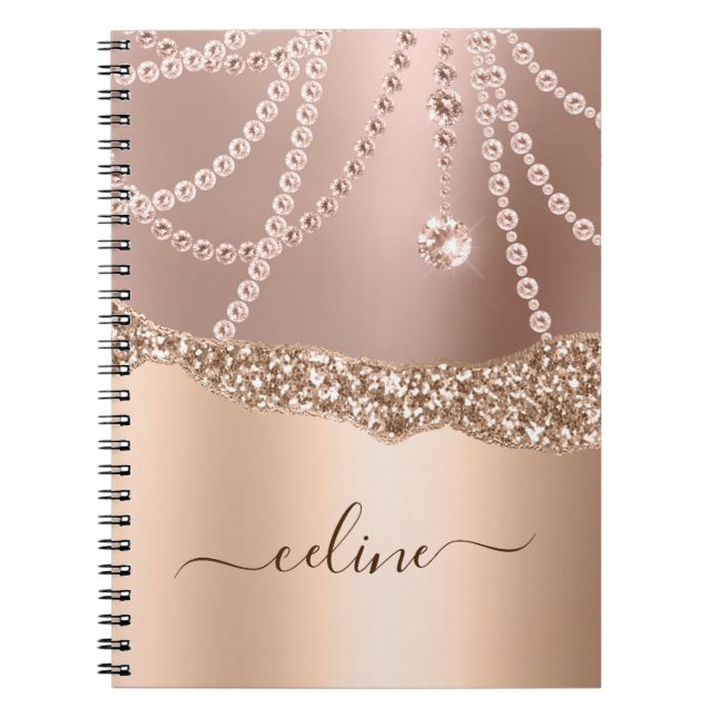 Caderno Espiral Glitter Girly Chich Elegant Sparkle rosa Dourado (Frente)