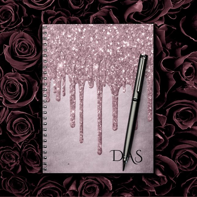 Caderno Espiral Glitter Girly | Monograma Rosa Dusty (Criador carregado)