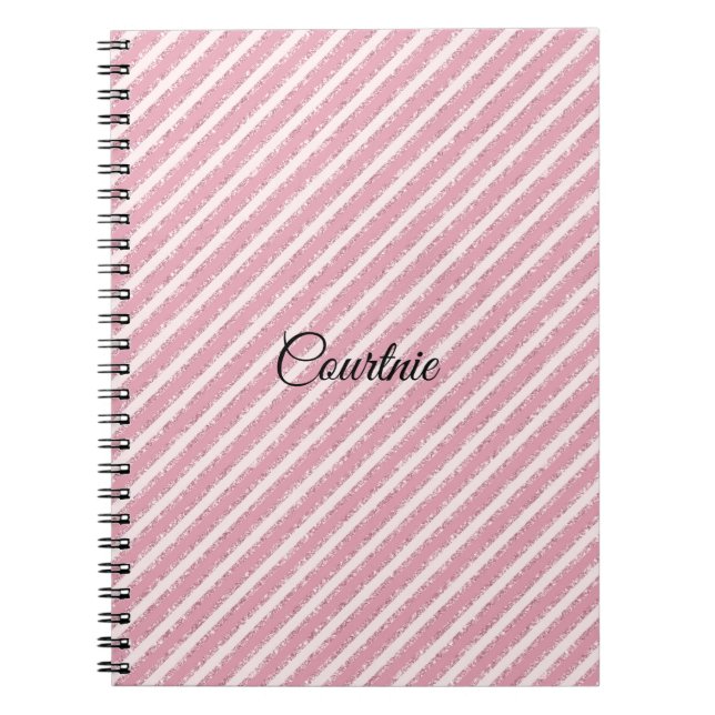 Caderno Espiral Glitter Girly Pink Stripes (Frente)