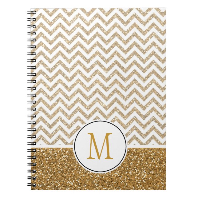 Caderno Espiral Glitter Glitter Chevron Dourado Glam Faux (Frente)