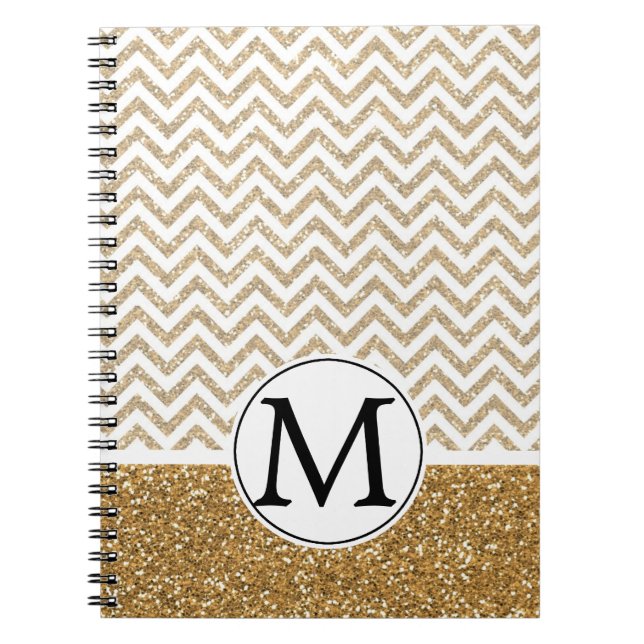 Caderno Espiral Glitter Glitter Chevron Dourado Glam Faux (Frente)