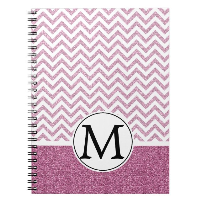 Caderno Espiral Glitter Glitter Chevron - Glam - Rosa (Frente)