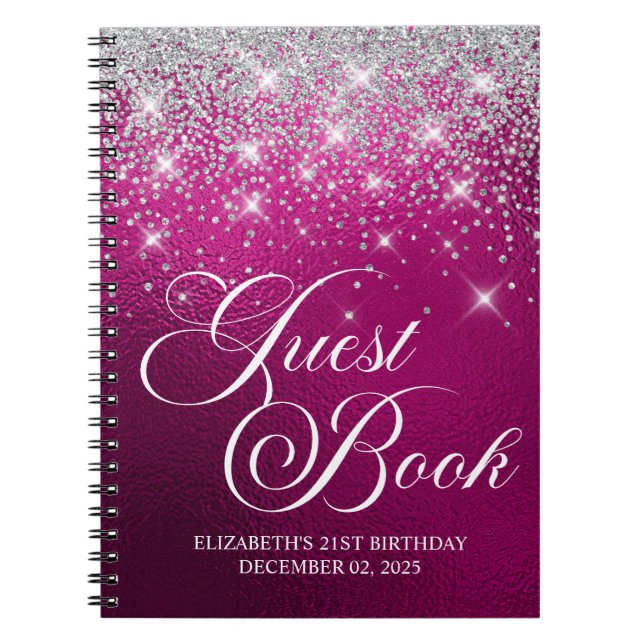 Caderno Espiral Glitter Glitter Quente Rosa 21 rua Diário Guestboo (Frente)