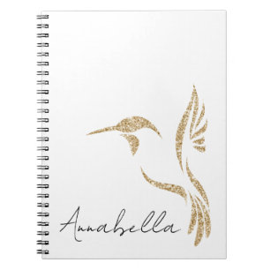 Caderno Espiral Glitter Hummingbird Dourado e Nome Personalizado