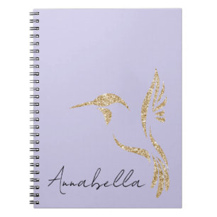 Caderno Espiral Glitter Hummingbird Dourado e nome personalizado n